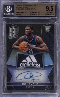 2014-15 Panini Spectra Prizms Black #103 Joel Embiid Signed Patch Rookie Card (#1/1) - BGS GEM MINT 9.5/BGS 10